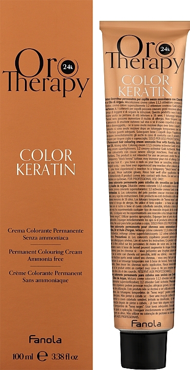 Ammoniakfreie Creme-Haarfarbe mit Keratin, Gold und Arganöl - Fanola Oro Therapy Color Keratin Oro Puro — Bild N2