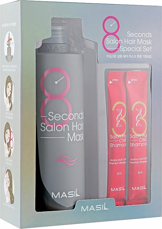 Haarpflegeset - Masil 8 Seconds Salon Hair Set (Haarmaske 350ml + Shampoo 2x8ml) — Bild N1
