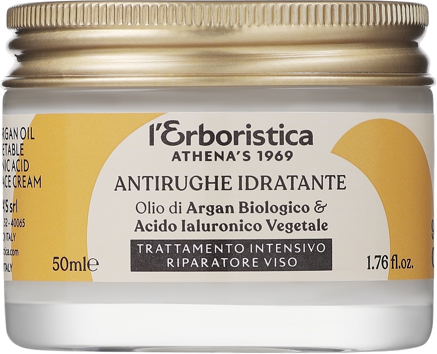 Feuchtigkeitsspendende Anti-Falten Gesichtscreme mit Arganöl und Hyaluronsäure - Athena's Erboristica Face Cream With Argan Oil And Hyaluronic Acid