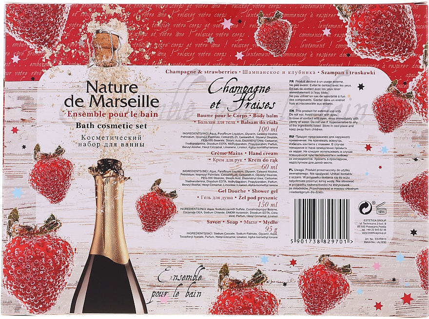 Körperpflegeset Erdbeere und Champagner - Nature De Marseille (Duschgel 150ml + Handcreme 60ml + Körperbalsam 100ml + Seife 95g) — Bild N6