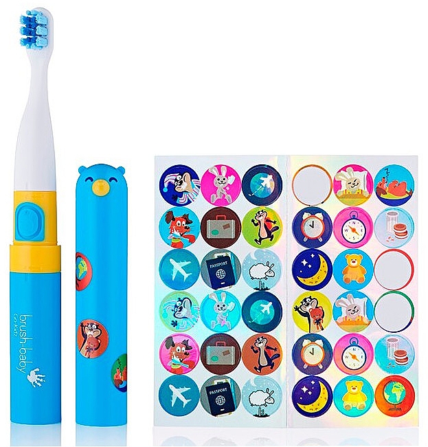 Elektrische Zahnbürste mit Aufklebern blau - Brush-Baby Go-Kidz Blue Electric Toothbrush  — Bild N2