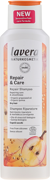 Regenerierendes Pflegeshampoo mit Bio Traubenkernöl und Quinoa für trockenes Haar - Lavera Repair & Care Shampoo — Bild N1