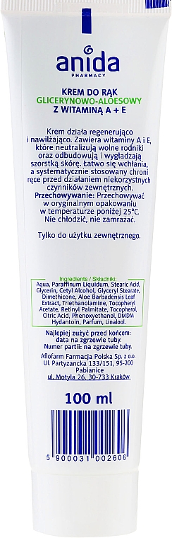 Glycerin-Handcreme mit Vitamin A und E - Anida Pharmacy Hand Cream Vitamin A And E With Glycerine — Bild N4