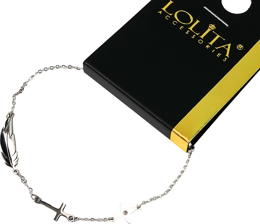 Armband für Frauen Feder, Kreuz und Blume silbern - Lolita Accessories — Bild N1