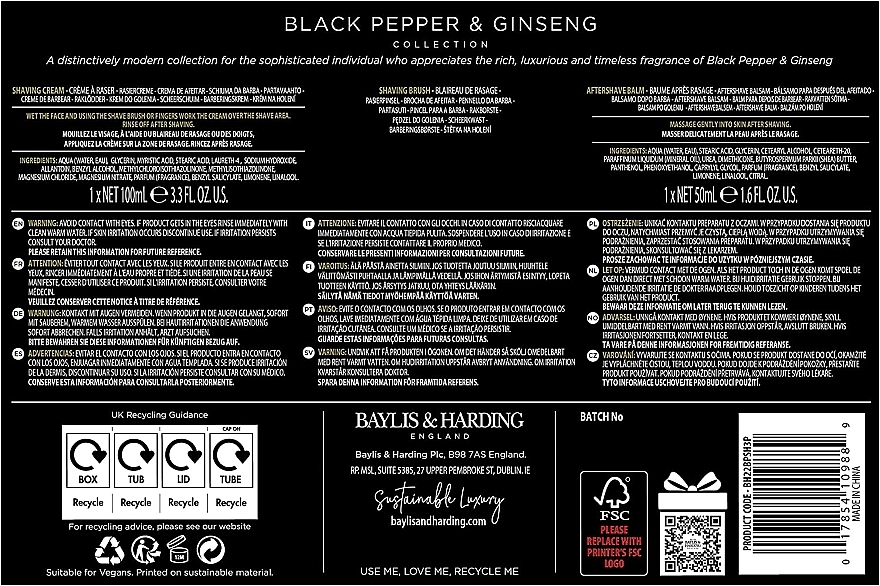Gesichtspflegeset - Baylis & Harding Black Pepper & Ginseng Luxury Shave Set  — Bild N3
