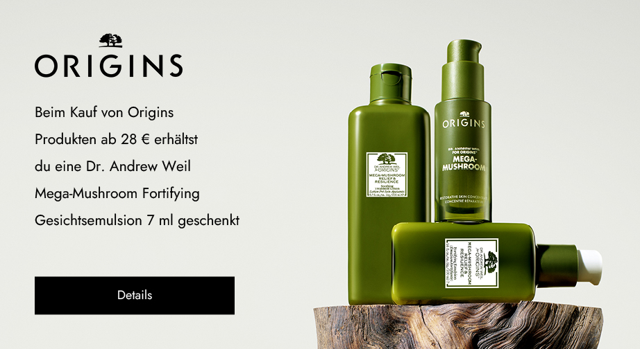 Beim Kauf von Origins Produkten ab 28 € erhältst du eine Dr. Andrew Weil Mega-Mushroom Fortifying Gesichtsemulsion 7 ml geschenkt 