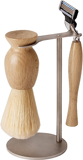 Rasierpflegeset - Acca Kappa Shaving Set In Beechwood With Metal Stand (Rasierer 1 St. + Rasierbürste 1 St. + Rasierständer 1 St.) — Bild N1