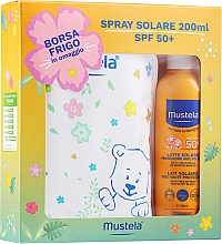 Düfte, Parfümerie und Kosmetik Sonnenschutzset für Babys - Mustela Bebe Solare (Sonnenschutzmilch-Spray SPF 50+ 200ml + Kosmetiktasche)