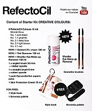 Augenbrauen- und Wimpernfarben Set - RefectoCil (Hautschutzcreme/75ml + Make-up Entferner/100 ml + Farbflecken-Entferner/100 ml + Entwickler/100 ml + Haarfarbe/6x15 ml + Pads/80 St. + Pinsel/5 St. + Farbpalette/1 St. + DVD + Kosmetiktashe) — Bild N3