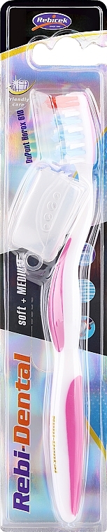 Mattes - Zahnbürste Rebi-Dental M47 weich mit mittelhart weiß-rosa — Bild N1