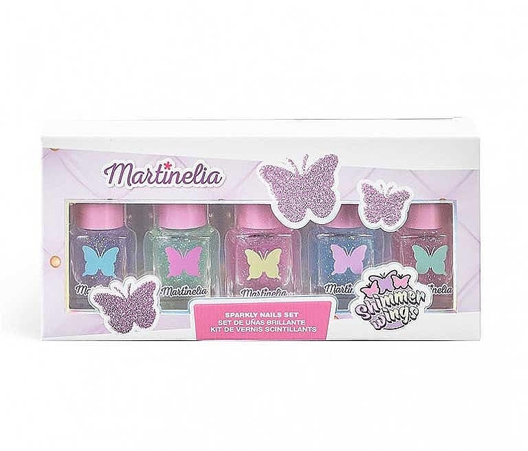 Nagel- und Lippenset Glänzende Flügel - Martinelia Shimmer Wings Sparkly Nail Polish Set (Nagellack 5x5ml) — Bild N2