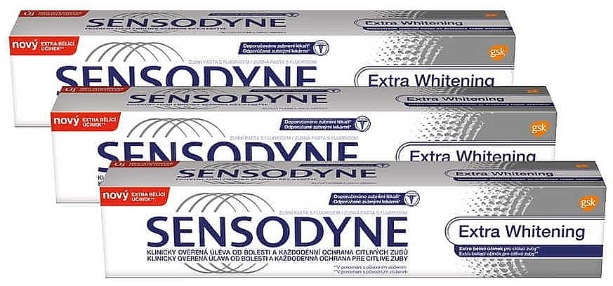 Zahnpflegeset - Sensodyne Extra Whitening (Extra aufhellende Zahnpasta 3x75ml) — Bild N1