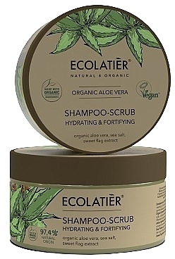 Entgiftendes Haar- und Kopfhaut-Peelingshampoo mit Bio-Aloe-Vera-Extrakt, Babassuöl und Vitaminen - Ecolatier Organic Aloe Vera Shampoo-Scrub