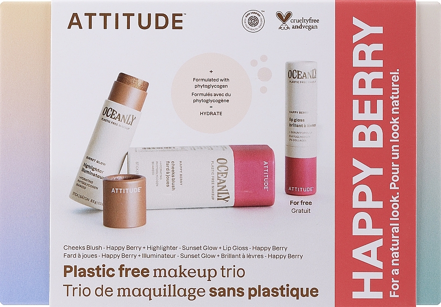 Make-up Set - Attitude Oceanly Happy Berry Set (Highlighter 8.5g + Lippenstift 3.4g + Rouge 8.5g) — Bild N1