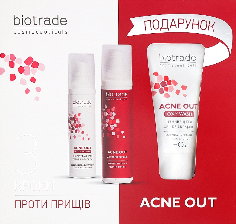 Gesichtspflegeset gegen Akne - Biotrade Acne Out (Gesichtswaschgel 50ml + Antibakterielle Lotion 60ml + Gesichtscreme gegen Akne 60ml) — Bild N1