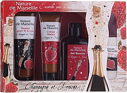 Düfte, Parfümerie und Kosmetik Körperpflegeset Erdbeere und Champagner - Nature De Marseille (Duschgel 150ml + Handcreme 60ml + Körperbalsam 100ml + Seife 95g)