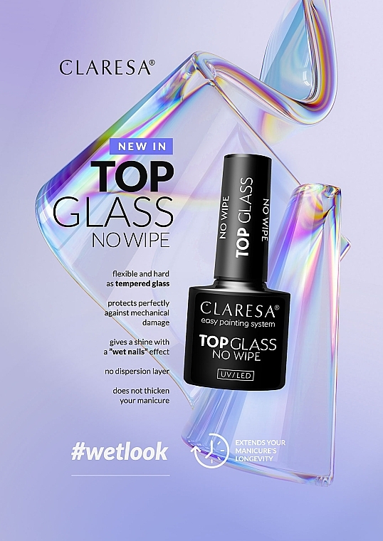 Universeller transparenter Nagelüberlack - Claresa Top Glass No Wipe — Bild N3