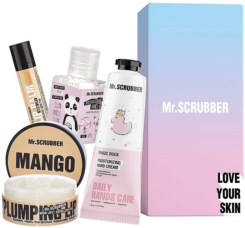 Set - Mr.Scrubber Sweet Mango (lip/balm/5g + lip/scrub/50ml + h/cr/50ml + sanitizer/30ml) — Bild N1