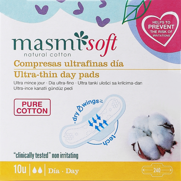 Ultradünne Damenbinden mit Flügeln für den Tag Soft - Masmi Natural Cotton — Bild N1