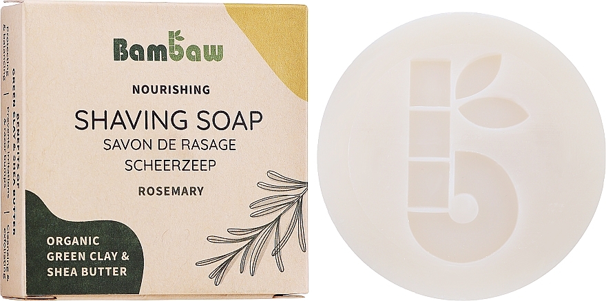 Rasierseife mit grüner Tonerde und Sheabutter - Bambaw Nourishing Shaving Soap Rosemary Organic Green Clay & Shea Butter — Bild N1