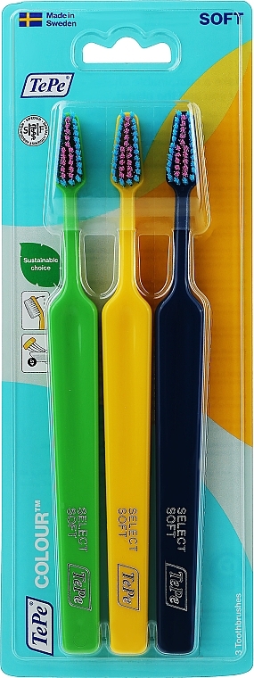 Zahnbürsten-Set hellgrün, gelb, blau 3 St. - TePe Colour Soft — Bild N1