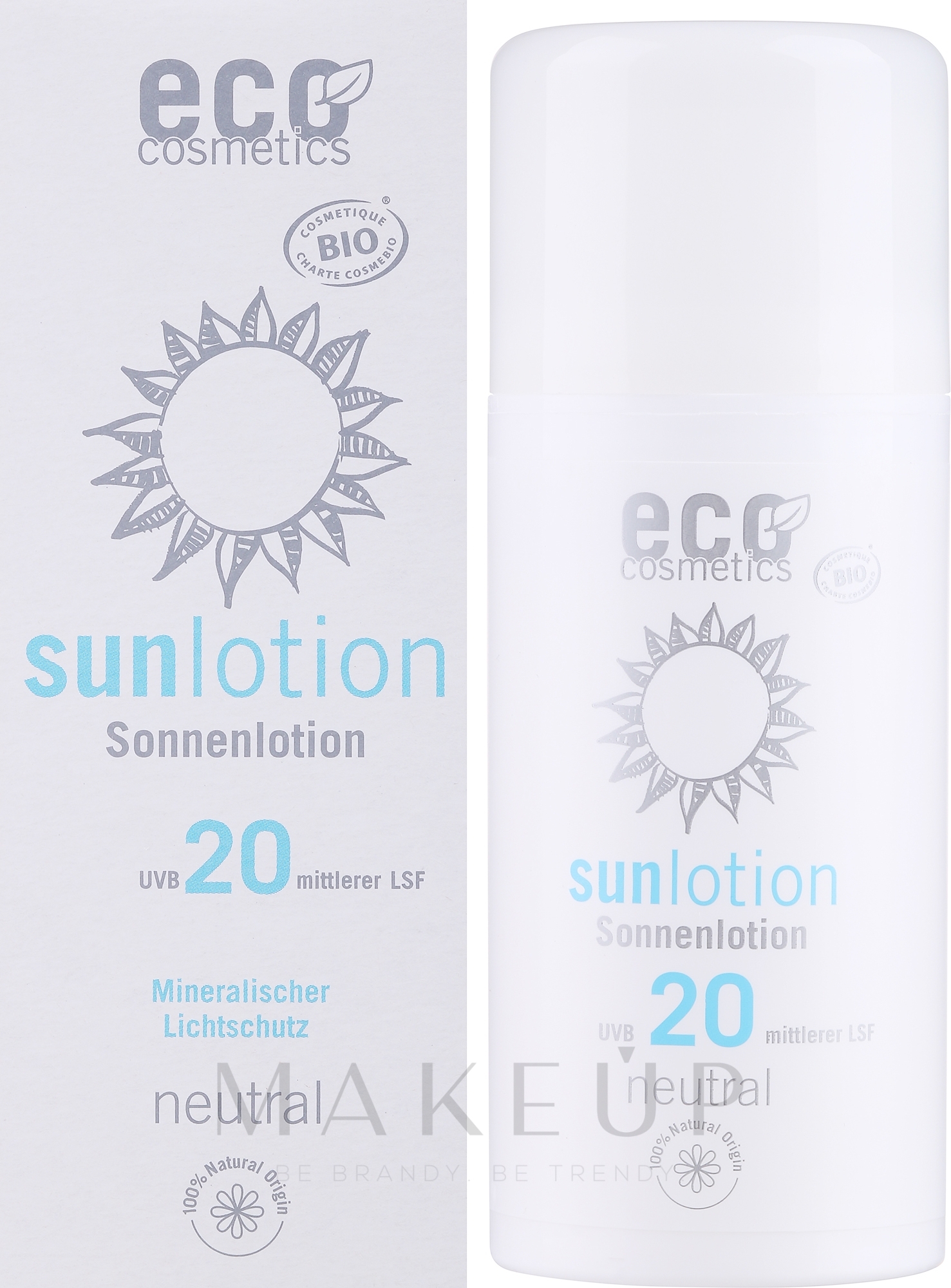Parfümfreie sonnenschützende Gesichts- und Körperlotion für sehr sensible Haut und Kinderhaut LSF 20 - Eco Cosmetics Sun Lotion SPF 20 — Bild 100 ml