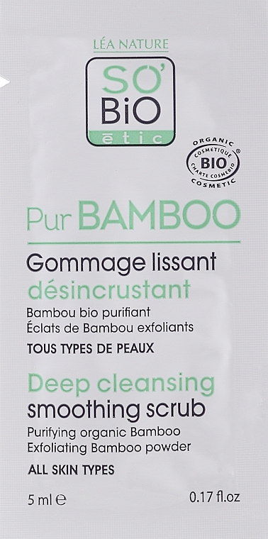 Peeling zur Tiefenreinigung - So'Bio Etic Pur Bamboo Deep Cleansing Smoothing Scrub (Probe)  — Bild N1