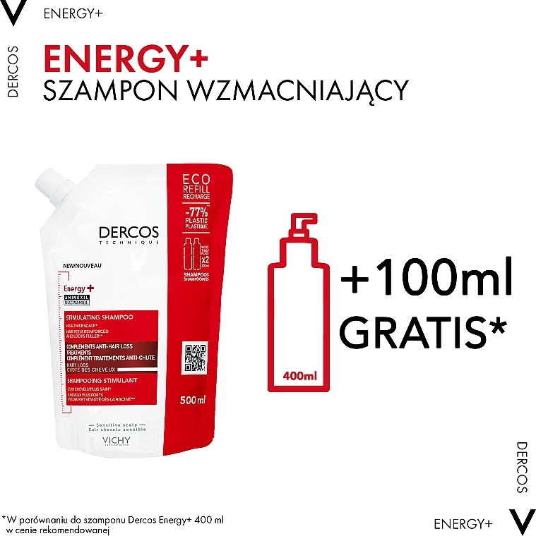Tonisierendes Shampoo gegen Haarausfall - Vichy Dercos Energy+ Stimulating Shampoo (Refill)  — Bild N2