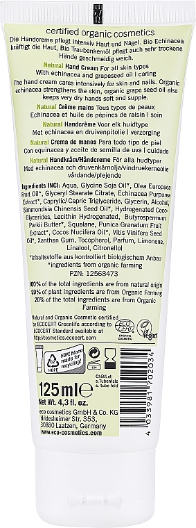 Pflegende Handcreme mit Echinacea und Traubenkernöl - Eco Cosmetics — Bild N2