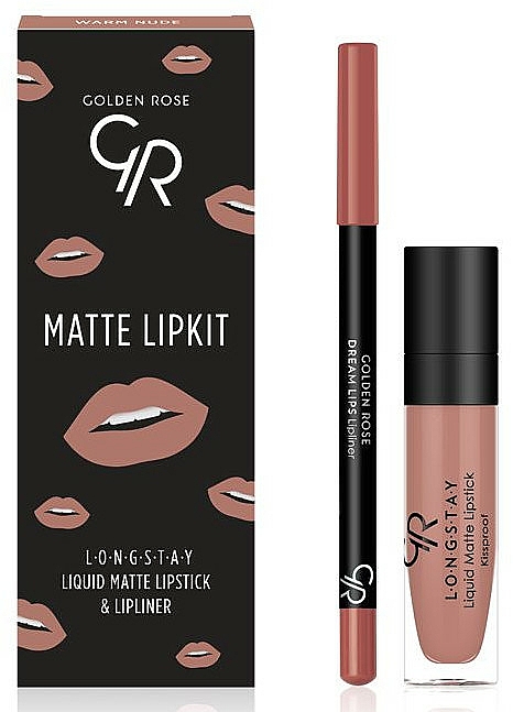 Make-up Set (Lippenstift 5.5 ml + Lippenkonturenstift 1.6g) - Golden Rose Matte LipKit Warm Nude — Bild N1