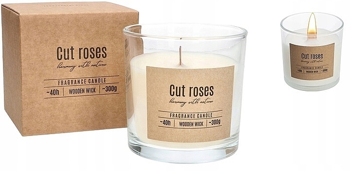 Duftkerze mit Holzdocht im runden Glas - Bispol Fragrance Candle Cut Roses  — Bild N3