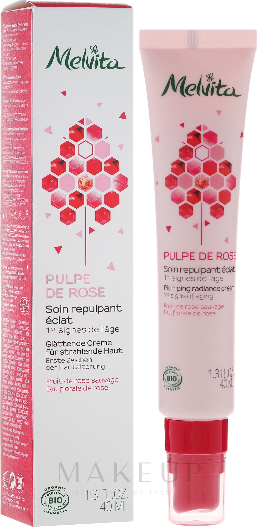 Glättende Creme für strahlende Haut gegen die ersten Zeichen der Hautalterung - Melvita Pulpe De Rose Plumping Radiance Cream — Bild 40 ml