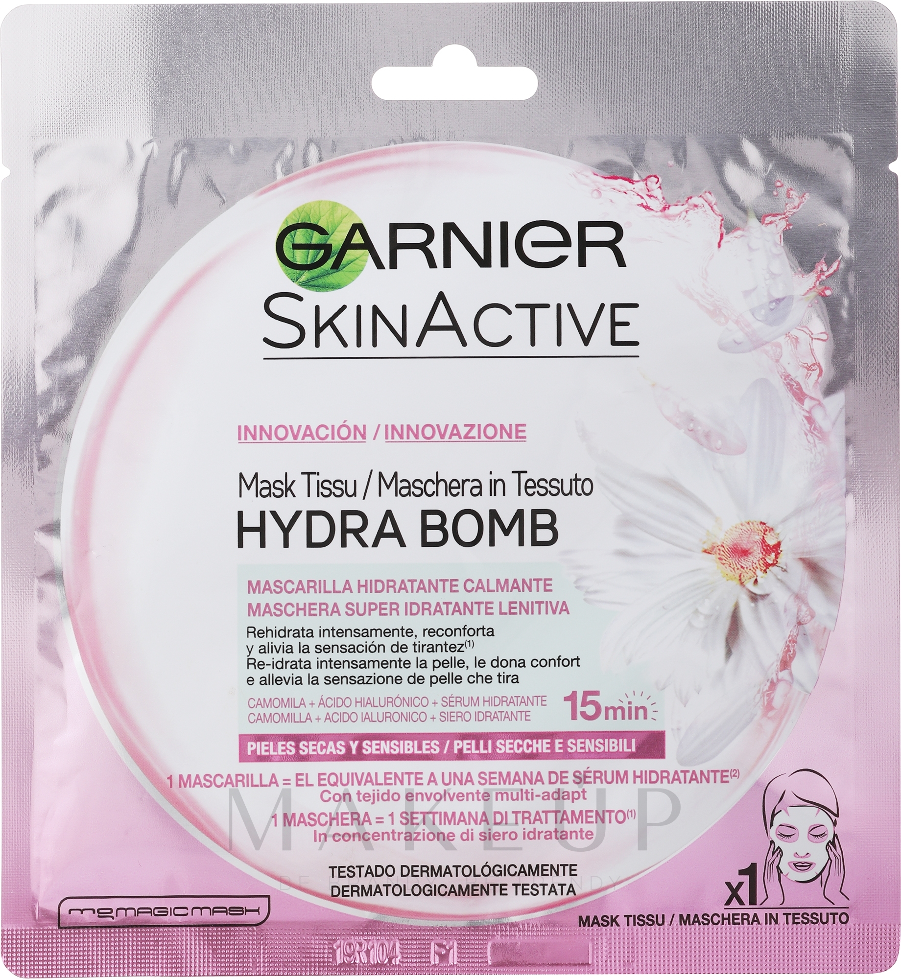 Intensiv feuchtigkeitsspendende und beruhigende Tuchmaske für das Gesicht mit Kamillenextrakt und Hyaluronsäure - Garnier Skin Naturals Hydra Bomb Tissue Mask Camomile — Bild 32 g