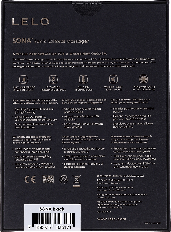 Sonic-Klitoris-Massagegerät mit Geschwindigkeitsregler schwarz - Lelo Sona Sonic Clitoral Massager — Foto N2