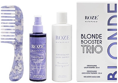 Haarpflegeset - Roze Avenue Blonde Booster Trio (Haarshampoo 200ml + Haarspray 150ml + Haarbürste 1 St.) — Bild N1