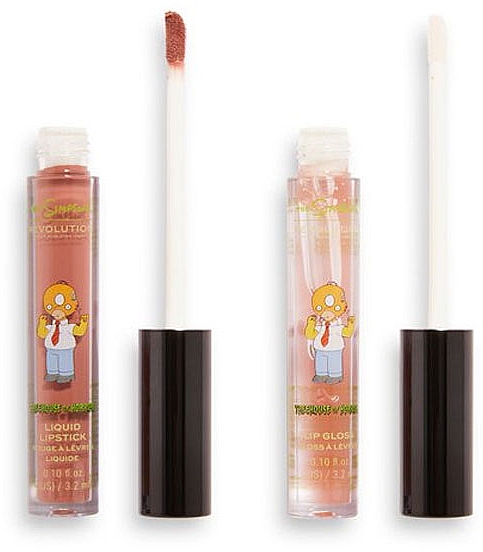 Make-up Set (Lipgloss 3.2ml + Flüssiger Lippenstift 3.2ml) - Makeup Revolution The Simpsons Treehouse of Horror Lip Set Donut Head Homer — Bild N2