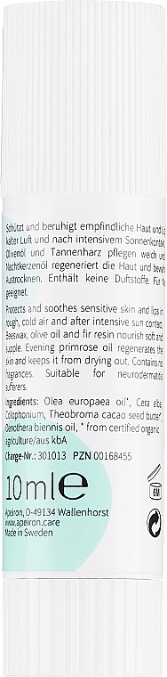 Intensiv pflegender und schützender Lippenbalsam-Stift mit Bienenwachs - Apeiron Bienenwachs Balsam-Stift — Bild N2