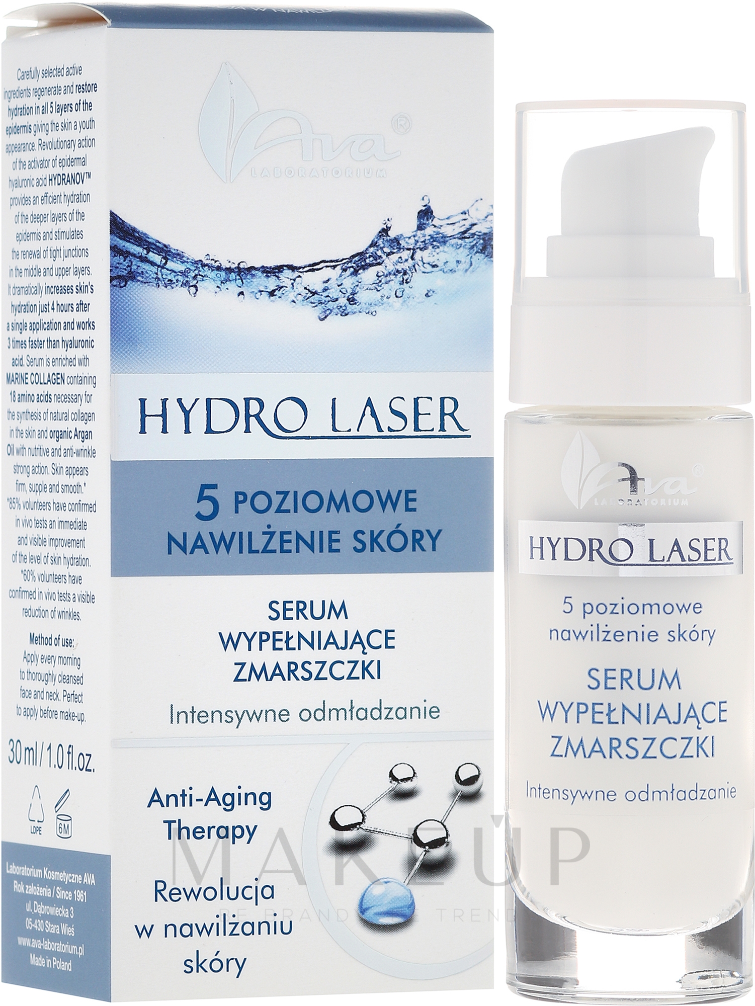 Anti-Aging Gesichtsserum mit Meereskollagen, Aminosäuren und Arganöl - Ava Laboratorium Hydro Laser Serum — Foto 30 ml
