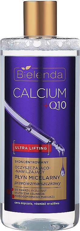 Reinigende und feuchtigkeitsspendende Mizellenflüssigkeit gegen Falten - Bielenda Calcium + Q10  — Bild N1