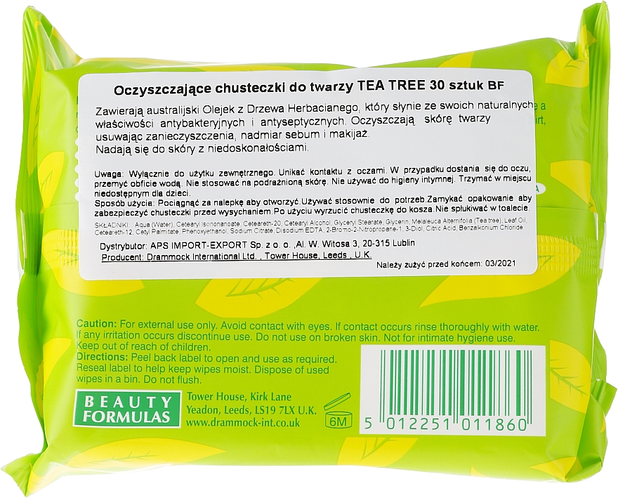 Gesichtsreinigungstücher 30 St. - Beauty Formulas Tea Tree Cleansing Wipes — Foto N2