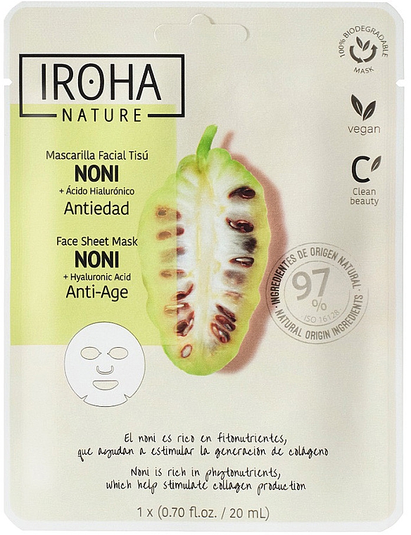 Tuchmaske für das Gesicht - Iroha Nature Anti-Age Noni + Hyaluronic Acid Sheet Mask — Bild N1