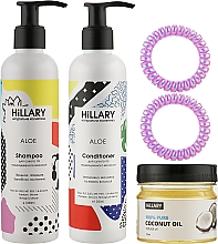 Düfte, Parfümerie und Kosmetik Haarpflegeset - Hillary Aloe healthy hair + cocos (Conditioner 250ml + Shampoo 250ml + Kokosnussöl 100ml + Spiral-Haargummis)