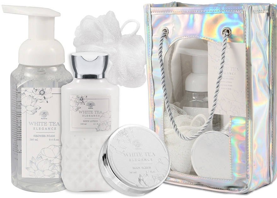 Körperpflegeset - Aurora White Tea Elegance (Schaumbad 270ml + Körperlotion 240ml + Körperpeeling 50ml + Badeschwamm) — Bild N1