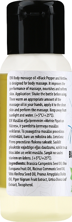 Körpermassageöl Black Pepper and Nettle - Verana Body Massage Oil  — Bild N2