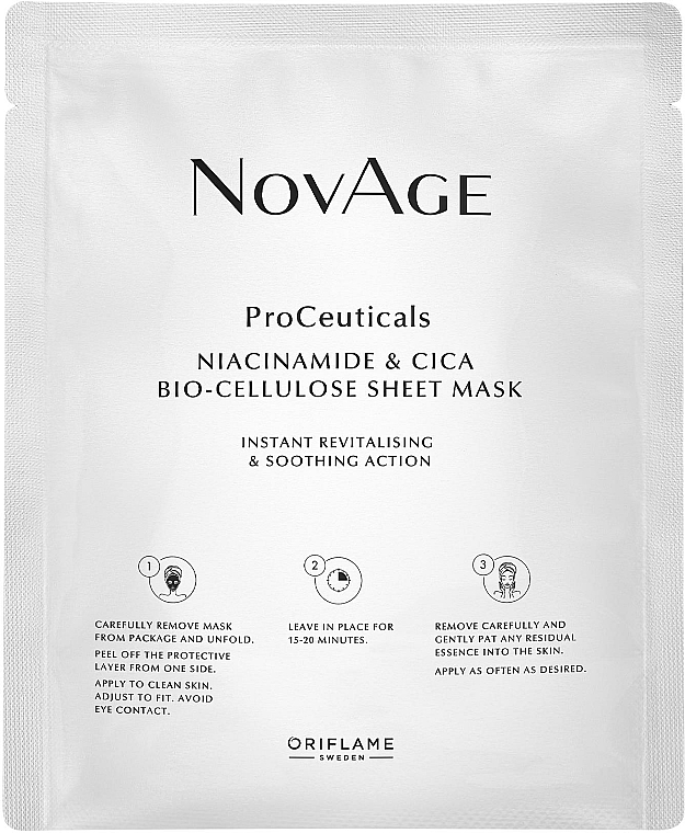 Tuchmaske für das Gesicht mit Niacinamid und Centella-Extrakt - Avon ProCeuticals Niacinamide & Cica Bio-Cellulose Sheet Mask — Bild N1