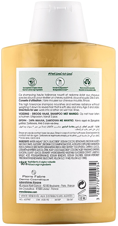 Nährendes Shampoo für trockenes und strapaziertes Haar mit Mangobutter - Klorane Shampoo with Mango Butter — Foto N2