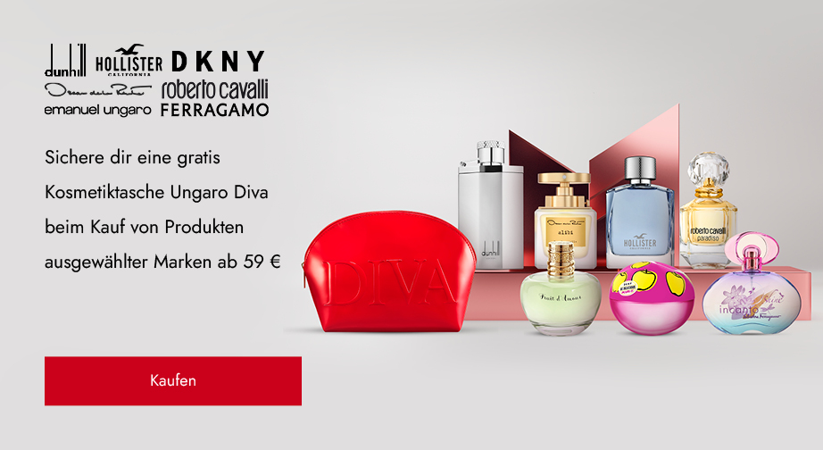 Sichere dir eine gratis Kosmetiktasche Ungaro Diva beim Kauf von Produkten ausgewählter Marken ab 59 €