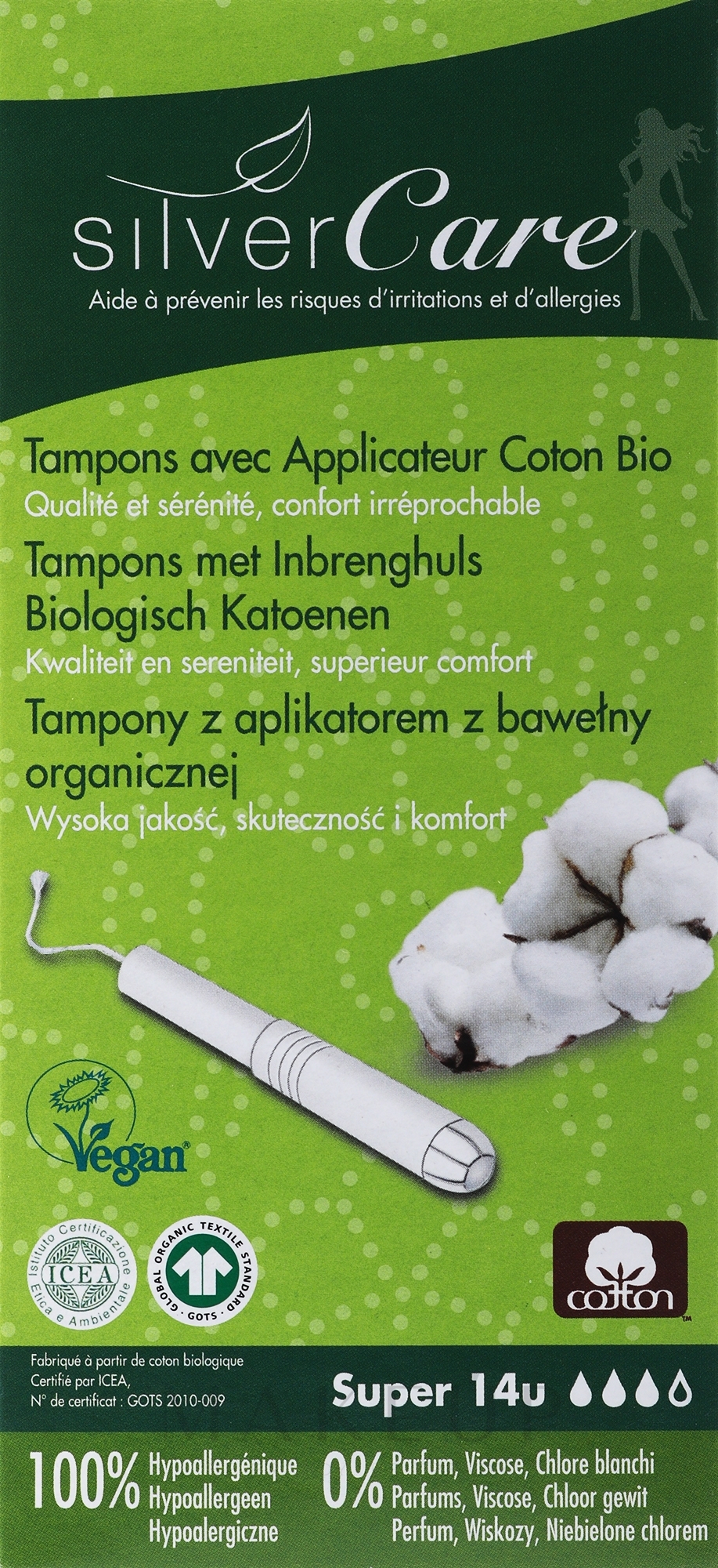 Tampons aus Bio-Baumwolle mit Applikator Super 14 St. - Masmi Silver Care — Bild 14 St.