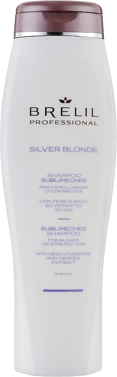 Anti-Gelbstich Shampoo für blondes und gesträhntes Haar mit Bachblüten und Traubenextrakt - Brelil Silver Blonde Sublimeches Shampoo — Bild N1