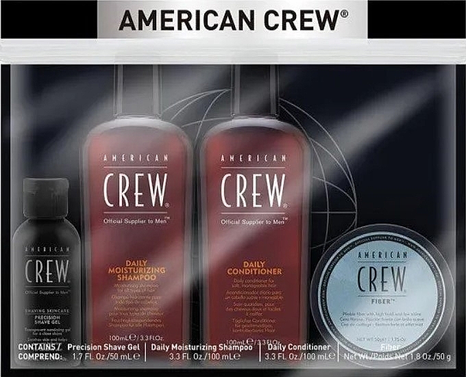 Set - American Crew Grooming Travel Kit (shm/100ml + cond/100ml + shave/gel/50ml + fiber/50g) — Bild N1